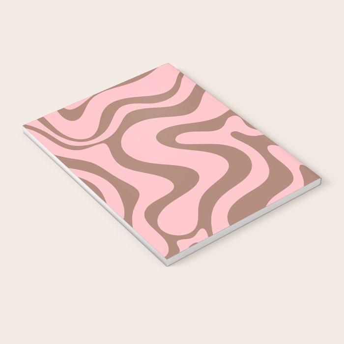 Retro Liquid Swirl Abstract Contemporary Pattern 4 in Mocha Brown and Pink Notebook Gallery Image 3