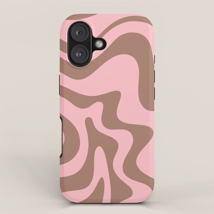Retro Liquid Swirl Abstract Contemporary Pattern 4 in Mocha Brown and Pink iPhone Case Gallery Image 1