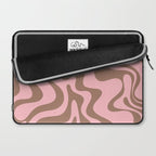 Retro Liquid Swirl Abstract Contemporary Pattern 4 in Mocha Brown and Pink Laptop Sleeve Gallery Image 2