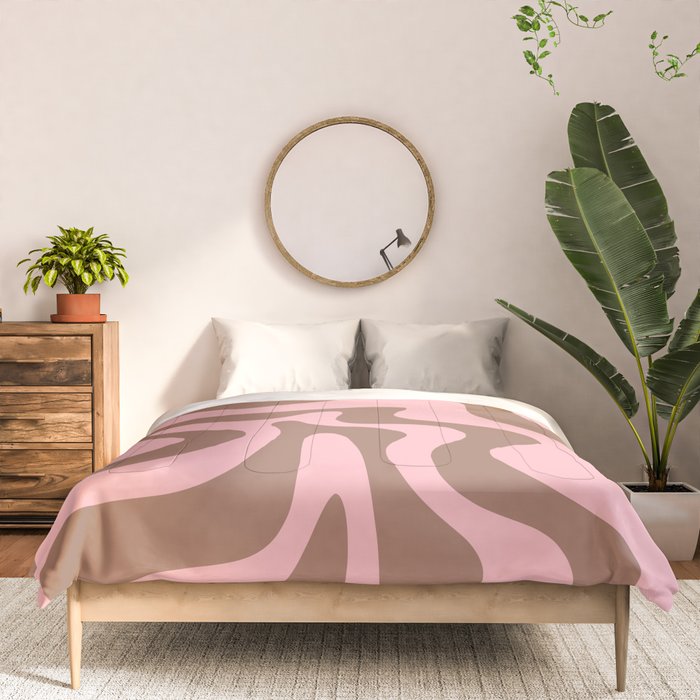 Retro Liquid Swirl Abstract Contemporary Pattern 4 in Mocha Brown and Pink Comforter Gallery Image 3