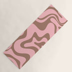 Retro Liquid Swirl Abstract Contemporary Pattern 4 in Mocha Brown and Pink Yoga Mat Gallery Image 1