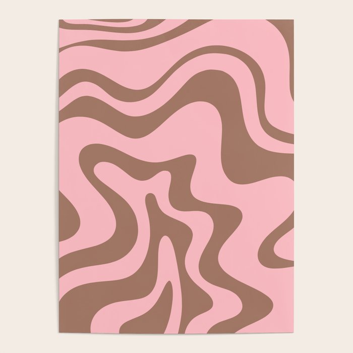Retro Liquid Swirl Abstract Contemporary Pattern 4 in Mocha Brown and Pink Poster Gallery Image 1