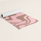 Retro Liquid Swirl Abstract Contemporary Pattern 4 in Mocha Brown and Pink Yoga Mat Gallery Image 2