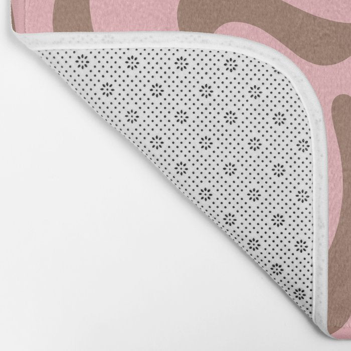 Retro Liquid Swirl Abstract Contemporary Pattern 4 in Mocha Brown and Pink Bath Mat Gallery Image 2