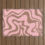 Retro Liquid Swirl Abstract Contemporary Pattern 4 in Mocha Brown and Pink Outdoor Rug Gallery Image 1