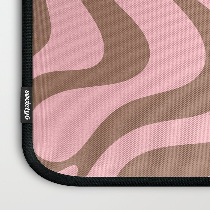 Retro Liquid Swirl Abstract Contemporary Pattern 4 in Mocha Brown and Pink Laptop Sleeve Gallery Image 3