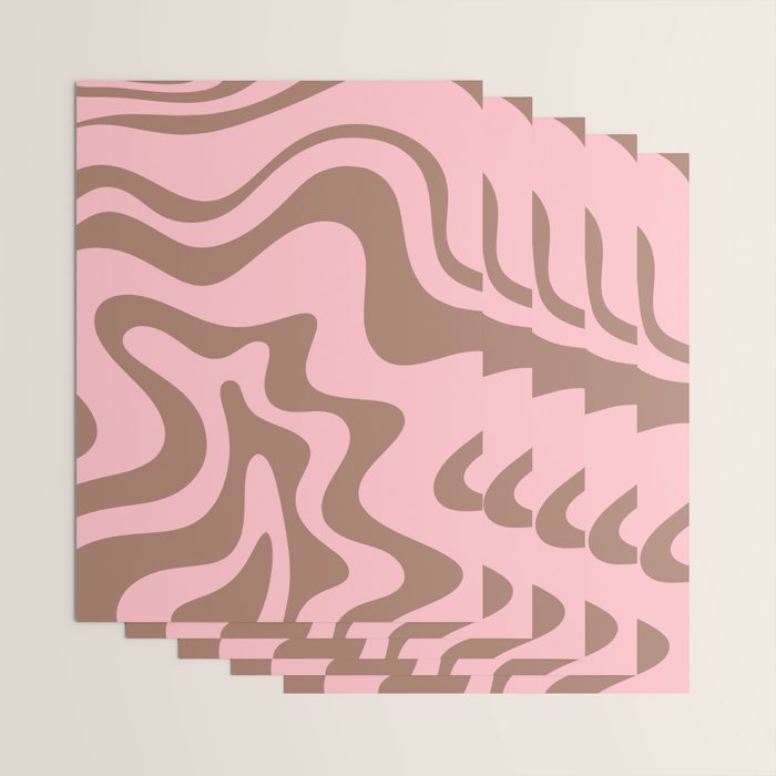 Retro Liquid Swirl Abstract Contemporary Pattern 4 in Mocha Brown and Pink Wrapping Paper Gallery Image 3