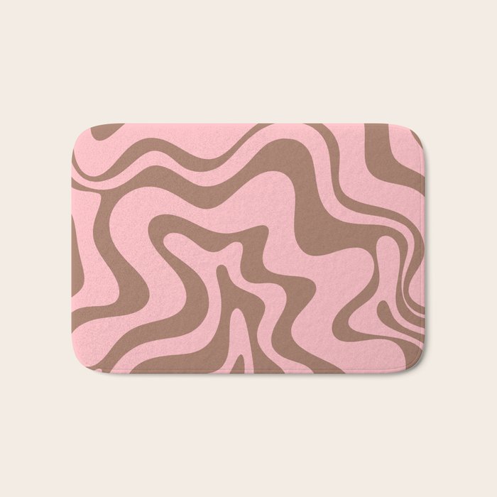 Retro Liquid Swirl Abstract Contemporary Pattern 4 in Mocha Brown and Pink Bath Mat Gallery Image 1