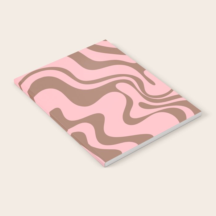 Retro Liquid Swirl Abstract Contemporary Pattern 4 in Mocha Brown and Pink Notebook Gallery Image 1