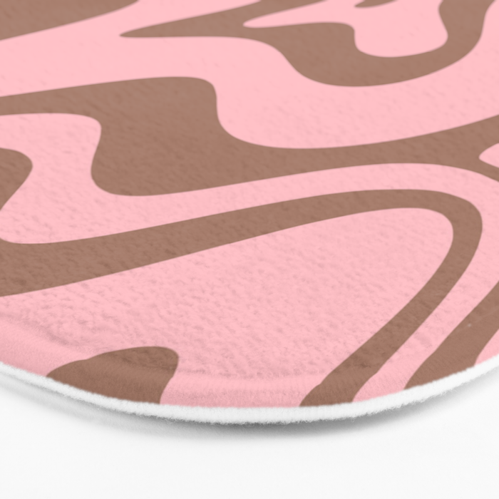 Retro Liquid Swirl Abstract Contemporary Pattern 4 in Mocha Brown and Pink Bath Mat Gallery Image 3