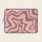 Retro Liquid Swirl Abstract Contemporary Pattern 4 in Mocha Brown and Pink Laptop Sleeve Gallery Image 1