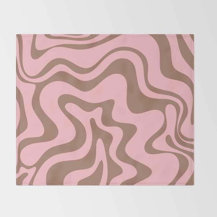 Retro Liquid Swirl Abstract Contemporary Pattern 4 in Mocha Brown and Pink Throw Blanket Gallery Image 2
