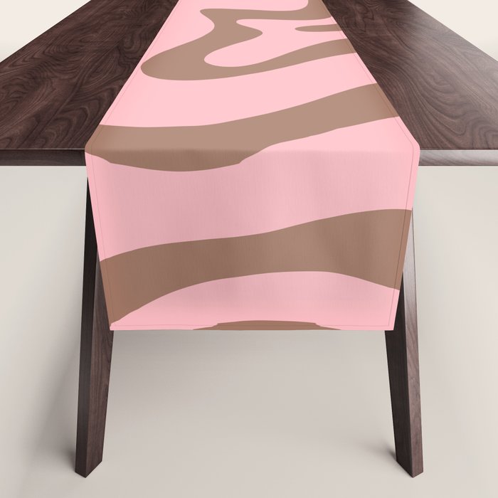 Retro Liquid Swirl Abstract Contemporary Pattern 4 in Mocha Brown and Pink Table Runner Gallery Image 1