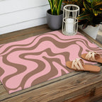 Retro Liquid Swirl Abstract Contemporary Pattern 4 in Mocha Brown and Pink Outdoor Rug Gallery Image 2