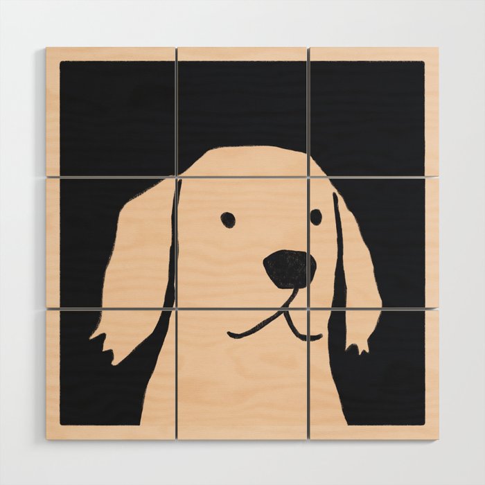 Golden retriever black and white version Wood Wall Art Gallery Image 1