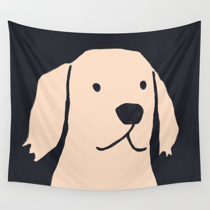 Golden retriever black and white version Wall Tapestry Gallery Image 4