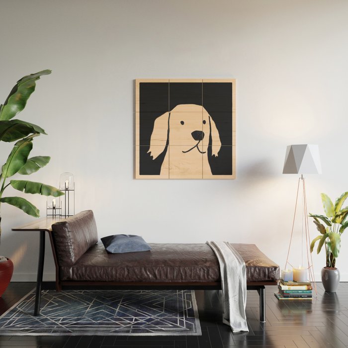 Golden retriever black and white version Wood Wall Art Gallery Image 2
