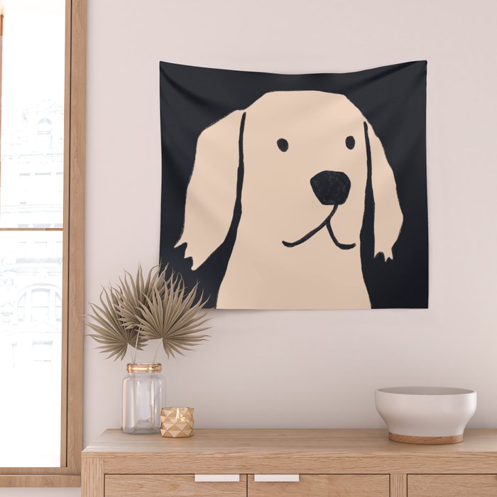 Golden retriever black and white version Wall Tapestry Gallery Image 2