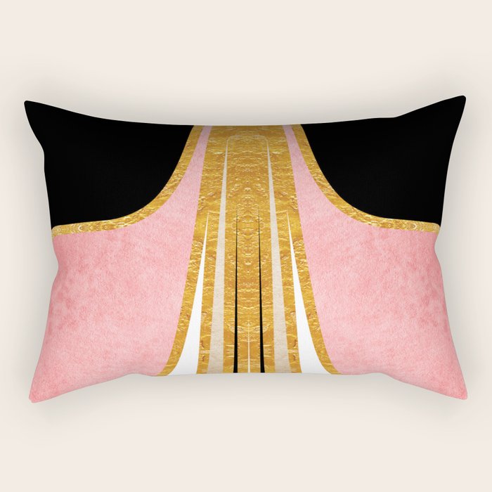 Mid Century Modern Liquid Watercolor Abstract / Faux Gold, Blush Pink, Brown, Black, White / V2 Rectangular Pillow Gallery Image 1