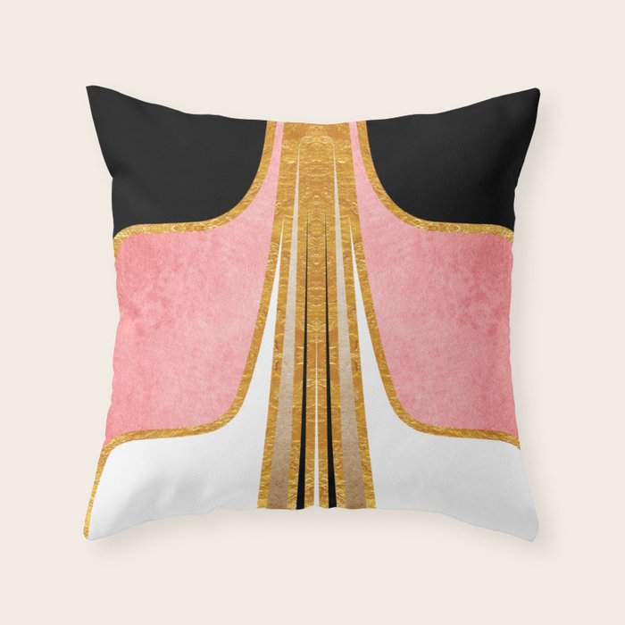 Mid Century Modern Liquid Watercolor Abstract / Faux Gold, Blush Pink, Brown, Black, White / V2 Throw Pillow Gallery Image 1