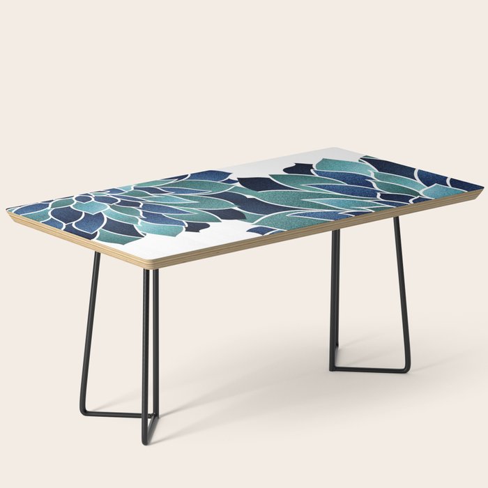Festive, Floral Prints, Navy Blue and Teal on White Coffee Table Gallery Image 1
