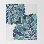 Festive, Floral Prints, Navy Blue and Teal on White Throw Blanket Gallery Image 2