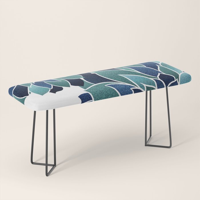 Festive, Floral Prints, Navy Blue and Teal on White Bench Gallery Image 1