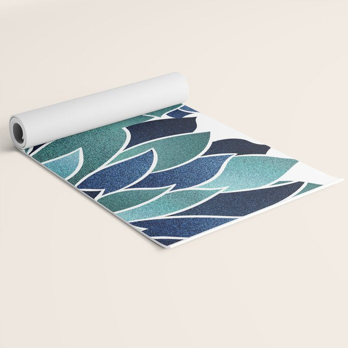 Festive, Floral Prints, Navy Blue and Teal on White Yoga Mat Gallery Image 2