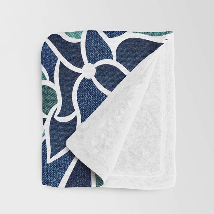 Festive, Floral Prints, Navy Blue and Teal on White Throw Blanket Gallery Image 3