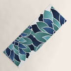Festive, Floral Prints, Navy Blue and Teal on White Yoga Mat Gallery Image 1