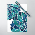 Festive, Floral Prints, Navy Blue and Teal on White Wrapping Paper Gallery Image 1