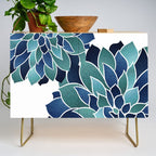 Festive, Floral Prints, Navy Blue and Teal on White Credenza Gallery Image 1