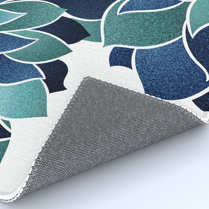 Festive, Floral Prints, Navy Blue and Teal on White Rug Gallery Image 4