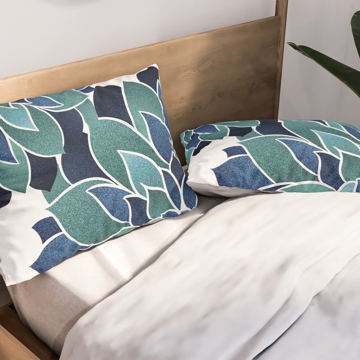Festive, Floral Prints, Navy Blue and Teal on White Pillow Sham Gallery Image 2