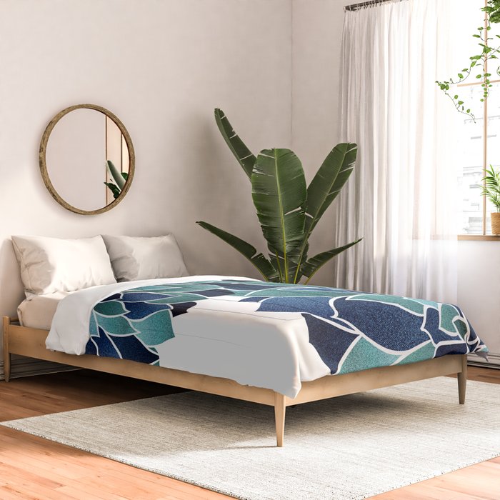 Festive, Floral Prints, Navy Blue and Teal on White Comforter Gallery Image 2