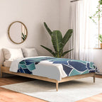 Festive, Floral Prints, Navy Blue and Teal on White Comforter Gallery Image 2