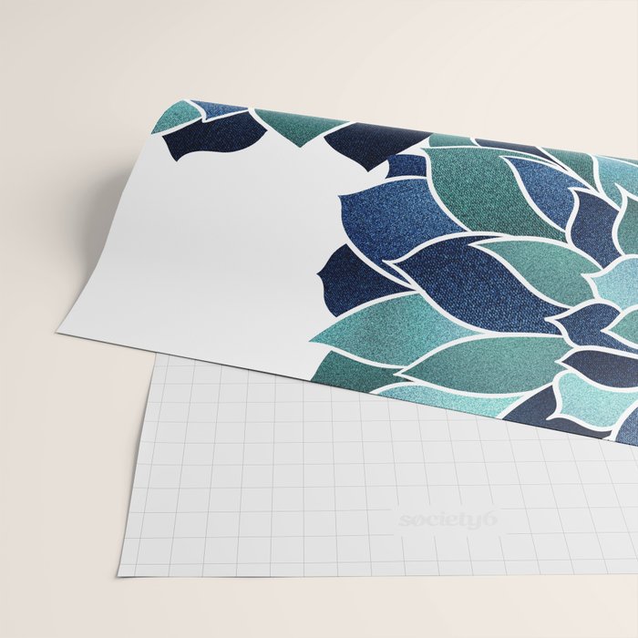 Festive, Floral Prints, Navy Blue and Teal on White Wrapping Paper Gallery Image 2