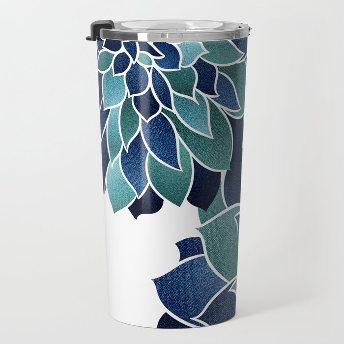Festive, Floral Prints, Navy Blue and Teal on White Travel Mug Gallery Image 3