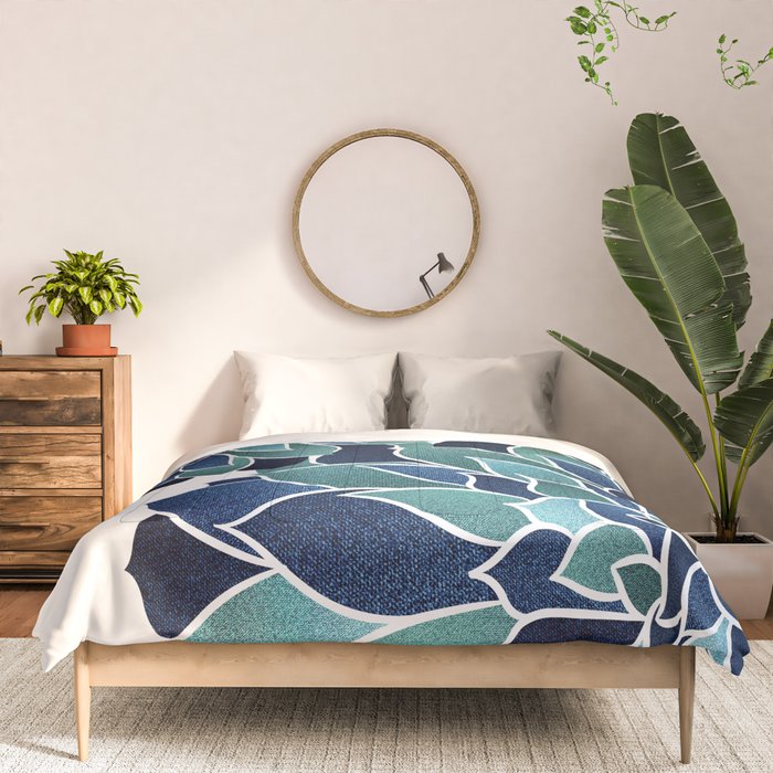 Festive, Floral Prints, Navy Blue and Teal on White Comforter Gallery Image 3
