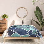 Festive, Floral Prints, Navy Blue and Teal on White Comforter Gallery Image 3