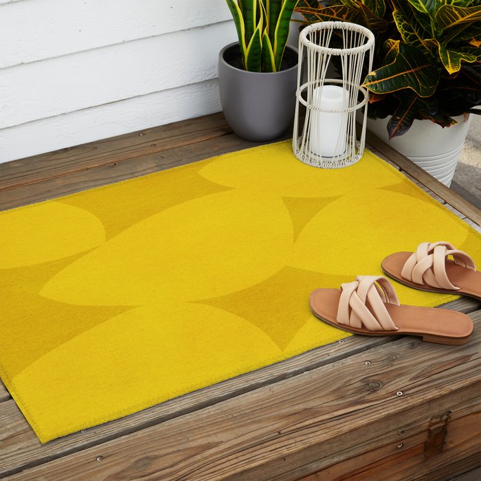 Abstract shapes-yellow gold Outdoor Rug Gallery Image 2