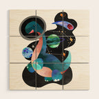 Dinosaur Astronauts In Space Watercolor Pattern Wood Wall Art Gallery Image 1