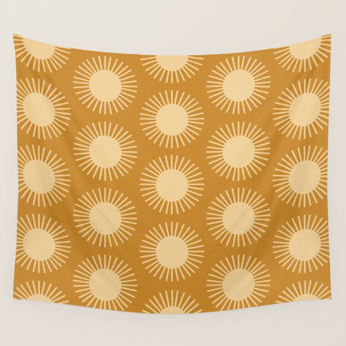 Boho Summer Sun Pattern II Desert Orange Wall Tapestry Gallery Image 1