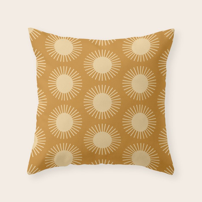 Boho Summer Sun Pattern II Desert Orange Throw Pillow Gallery Image 1