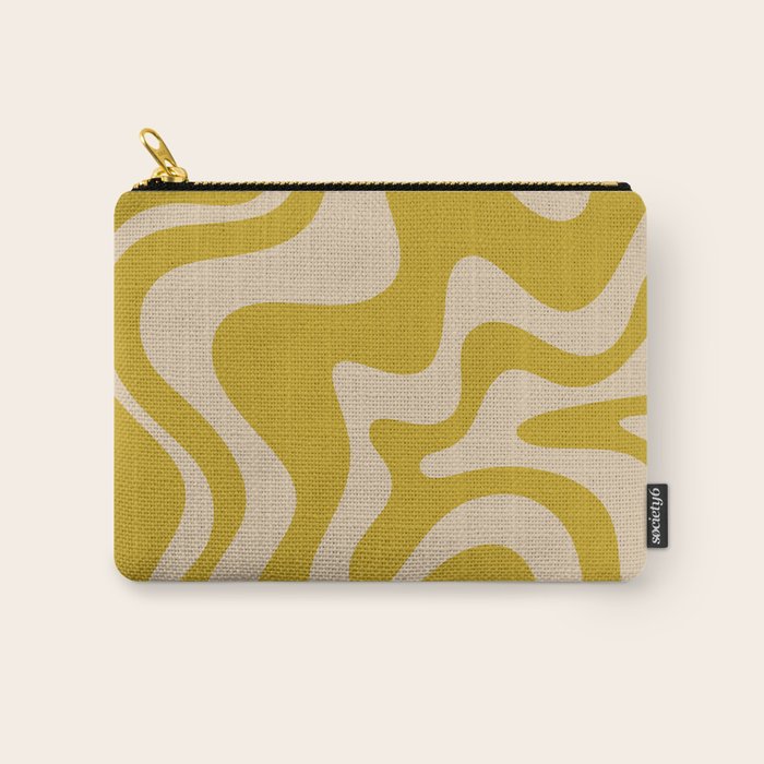 Liquid Swirl Retro Abstract Pattern in Mid Mod Mustard and Beige Carry All Pouch Gallery Image 1