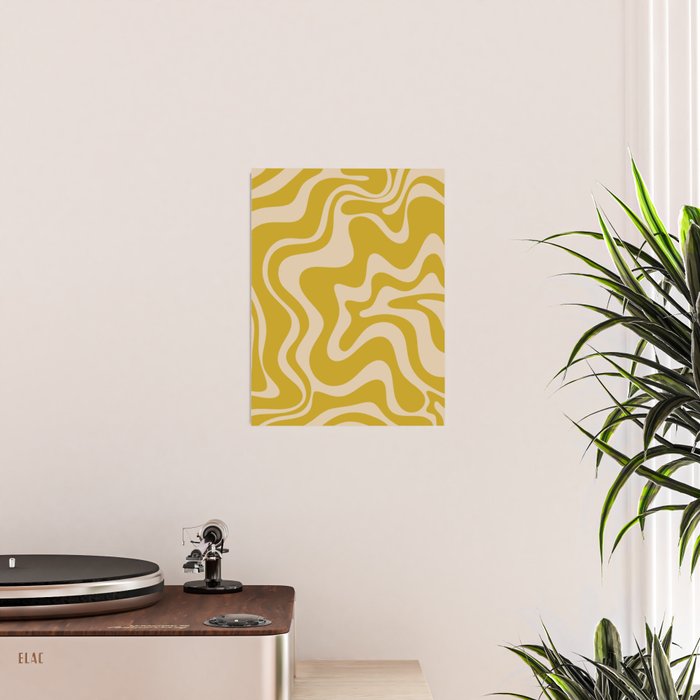 Liquid Swirl Retro Abstract Pattern in Mid Mod Mustard and Beige Poster Gallery Image 2