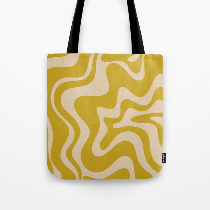 Liquid Swirl Retro Abstract Pattern in Mid Mod Mustard and Beige Tote Bag Gallery Image 1