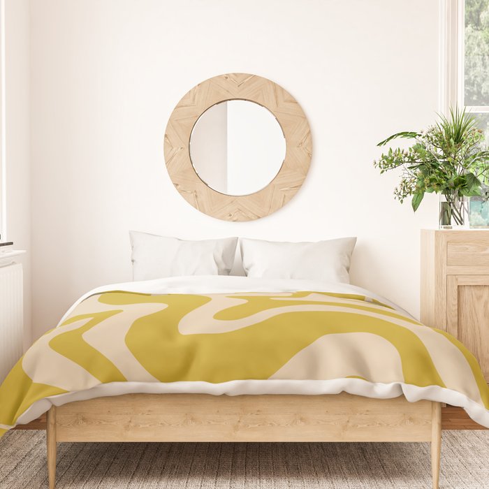 Liquid Swirl Retro Abstract Pattern in Mid Mod Mustard and Beige Duvet Cover Gallery Image 3