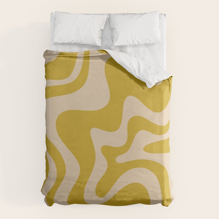 Liquid Swirl Retro Abstract Pattern in Mid Mod Mustard and Beige Duvet Cover Gallery Image 6