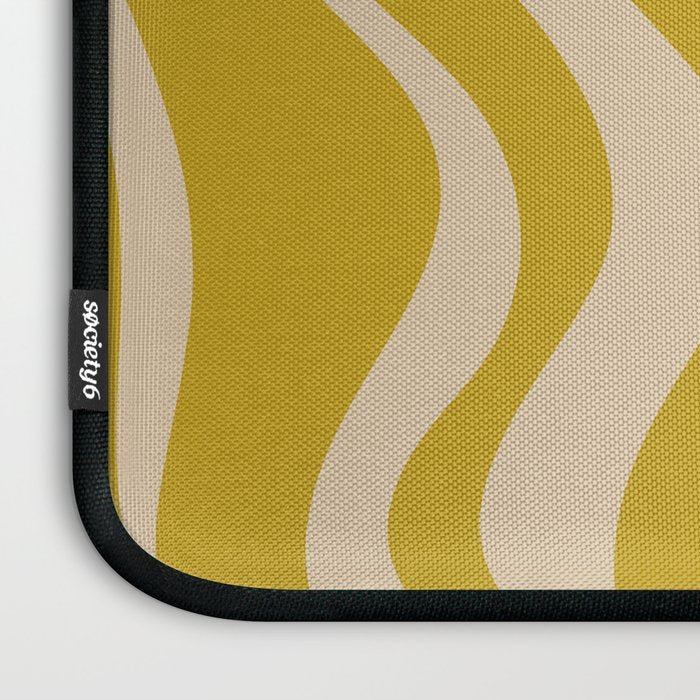 Liquid Swirl Retro Abstract Pattern in Mid Mod Mustard and Beige Laptop Sleeve Gallery Image 3